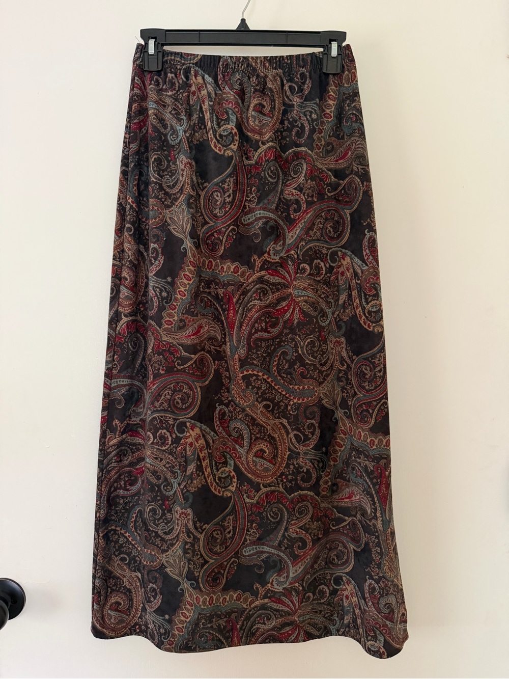 Paisley Print Maxi Skirt in Black and Red - Women's Long Skirt